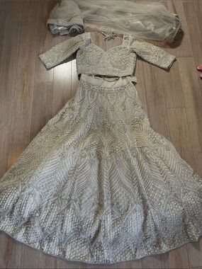 Ivory Net Thread Embroidered Lehenga Set Embellished Ivory Bridal Lehenga Set